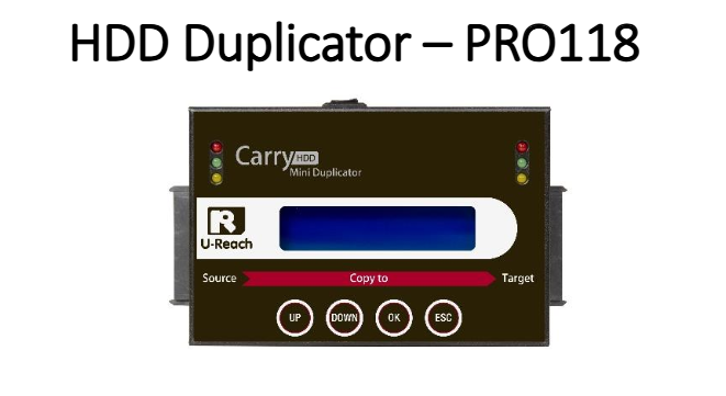 PRO118 : 1 to 1 Duplication by Mini Carry Portable HDD SSD Duplicator - 7.2GB/min Data Transfer Copy Speed