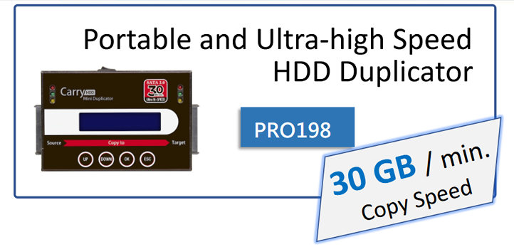PRO198 : 1-1 Mini Carry Portable HDD SSD Duplicator - 30GB/min Data Transfer Copy Speed