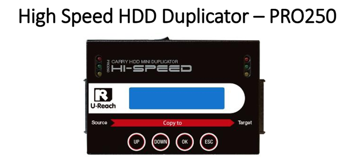 PRO250 : 1-1 Duplication by Mini Carry Portable HDD SSD Duplicator - 18GB/min Data Transfer Copy Speed