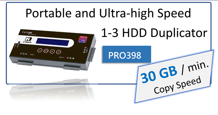 PRO398 : 1-3 Mini Carry Portable HDD SSD Duplicator - 30GB/min Data Transfer Copy Speed