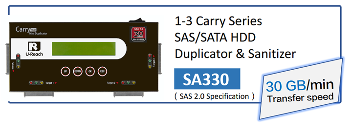 SA330 : 1-3 Carry Series SAS/SATA HDD Duplicator & Sanitizer - 30GB/min Data Transfer Copy Speed