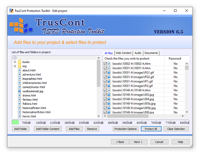 TrusCont TSFD Protection Toolkit: Add files to your project & select files to protect