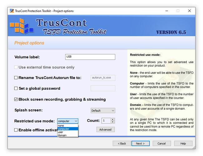 TrusCont TSFD Protection Toolkit: Project options