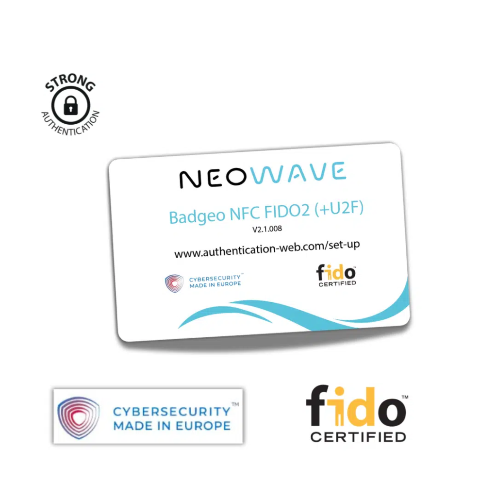 Badgeo NFC FIDO2 - NFC FIDO2 (+U2F) and DESFire EV2/EV3 smart card Passwordless
