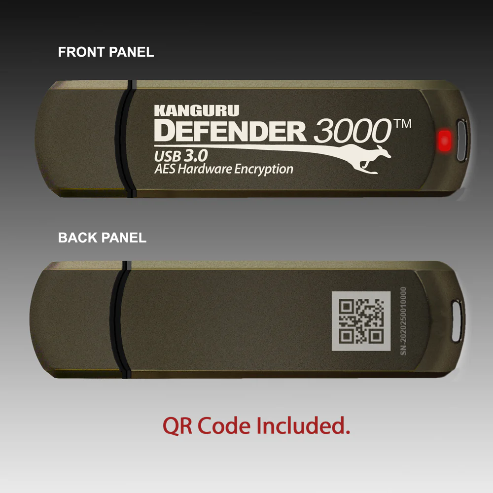 16GB Kanguru Defender 3000 Encrypted USB 3 Flash Drive FIPS 140-3 Level 3 1 Kanguru Defender 3000 FIPS 140-3 Level 3 Certified - USB 3 - Hardware Encrypted Flash Drive
